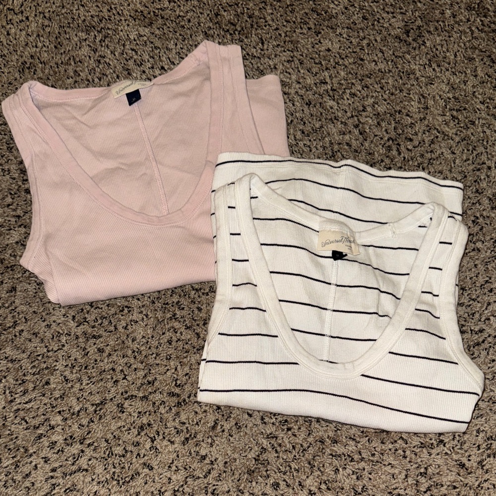 Universal Thread Women's Tank Tops in Light Pink and White with Black Stripes